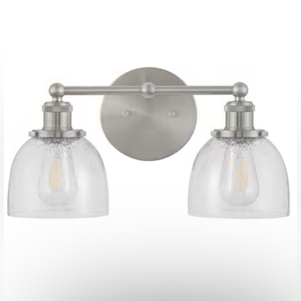 16.25» 2-Light Brushed Nickel Vanity with Clear Seeded Glass Shades